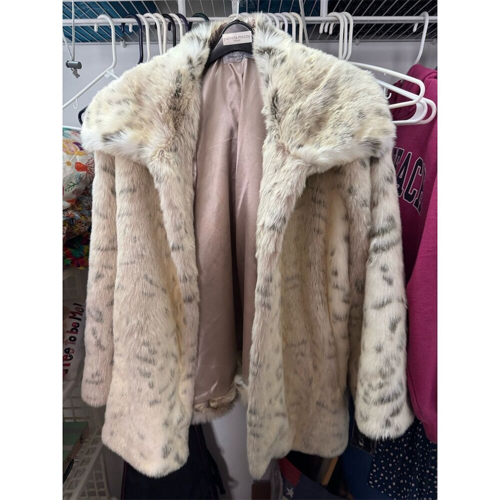 Pamela McCoy Women's 3XL Snow Leopard Faux Fur Overcoat Multicolor
